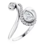 14K White Gold 1/2 CTW Diamond Bezel-Set Pear Shape Natural Diamond Bypass Fashion Ring
