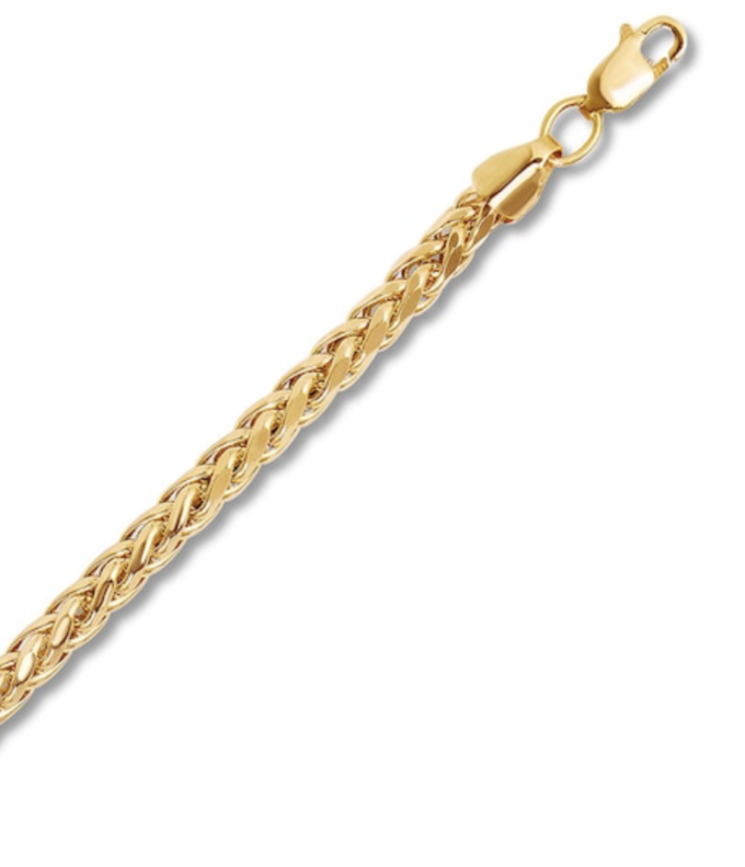 Men's Wheat Chain Necklace 10K Yellow Gold 24" Length