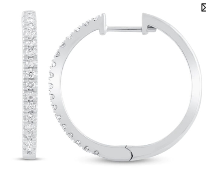 10K White Gold 3/4 CT Diamond Hoop Earrings