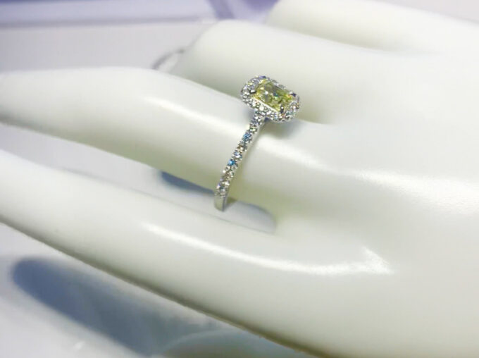 14K White Gold Halo 2CTW SI1 Radiant Canary Fancy Yellow GIA Certified Engagement Ring