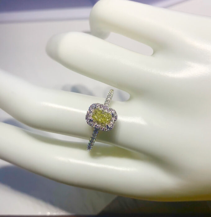 Halo 14K White Gold Halo 2CTW SI1 Radiant Canary Fancy Yellow GIA Certified Engagement Ring