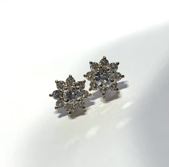 1CTW VS 14K yellow gold Round Brilliant Natural Diamond Halo Earrings Studs