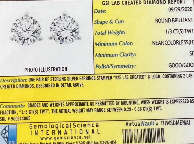 1/3 CTW Lab Grown Diamond Stud Earrings GSI Certified