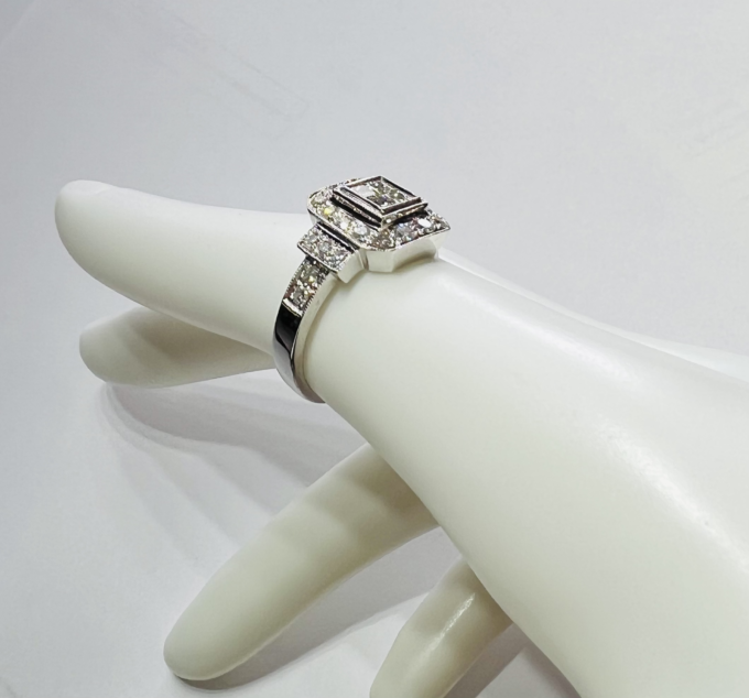 18K white gold halo natural diamond engagement ring for sale online - princess diamond and round diamonds