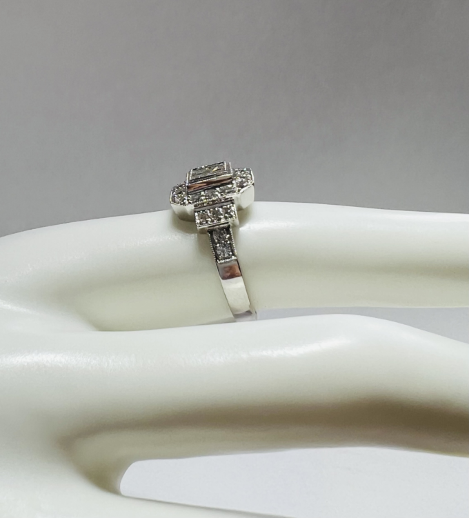 18K white gold halo natural diamond engagement ring for sale online - princess diamond and round diamonds